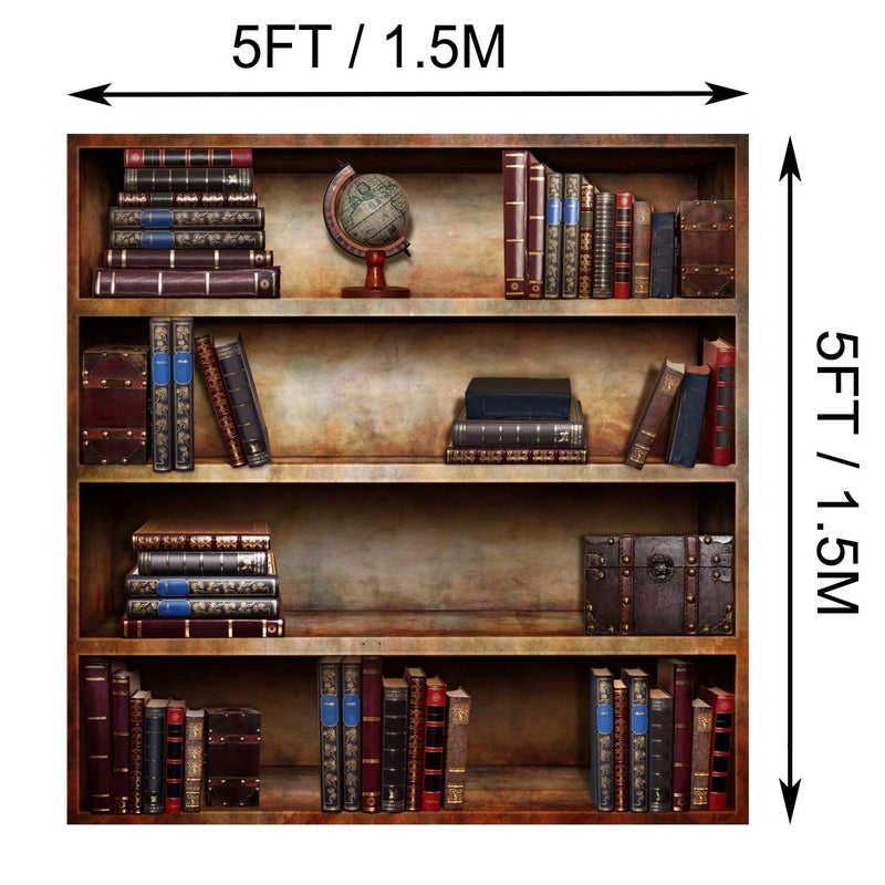 BELECO 5x5ft Fabric Bookshelf Backdrop Library Books Antique Book Racks Library Bookcase Backdrop for Photography Graduation Party Birthday YouTube Video Calls Background School Photo Background Props - Image 4